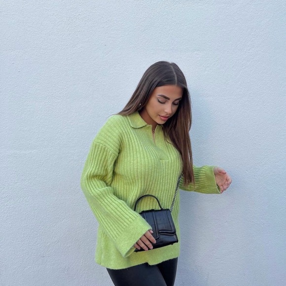 Zara sweater oversize cozy cardigan vneck ribbed collar - Picture 2 of 10